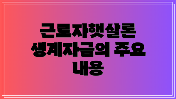 근로자햇살론 생계자금의 주요 내용