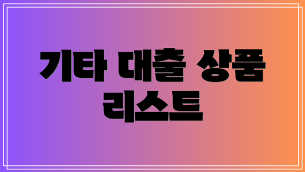 기타 대출 상품 리스트