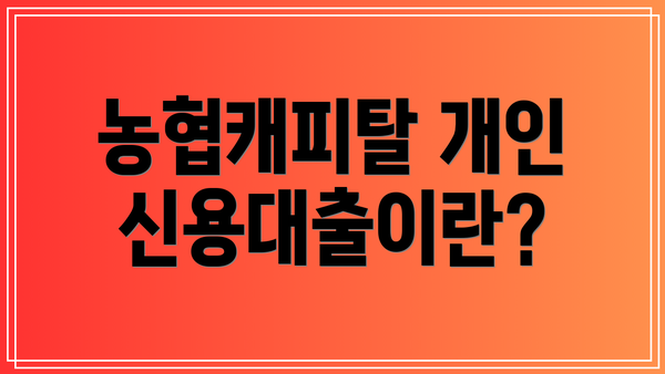 농협캐피탈 개인신용대출이란?