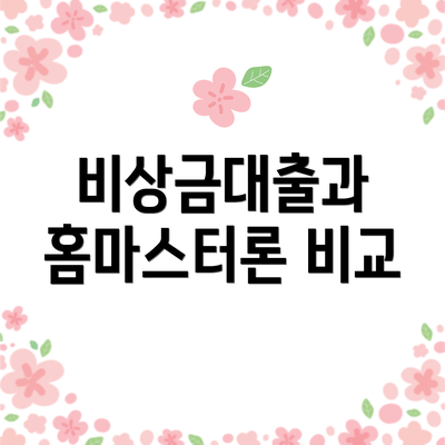 비상금대출과 홈마스터론 비교