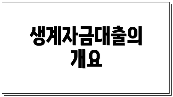 생계자금대출의 개요