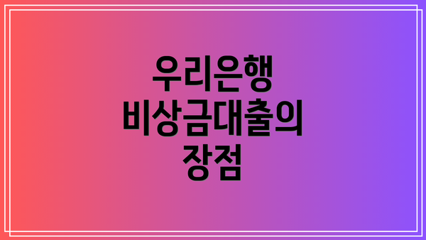 우리은행 비상금대출의 장점