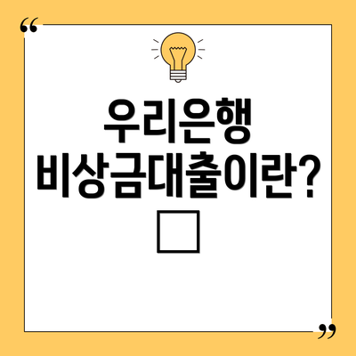 우리은행 비상금대출이란? 💸