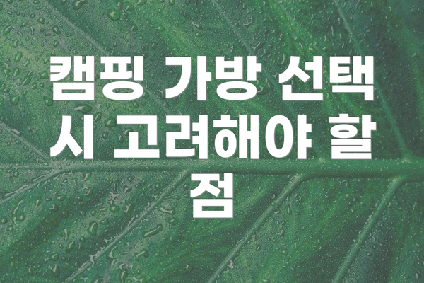 캠핑 가방 선택 시 고려해야 할 점