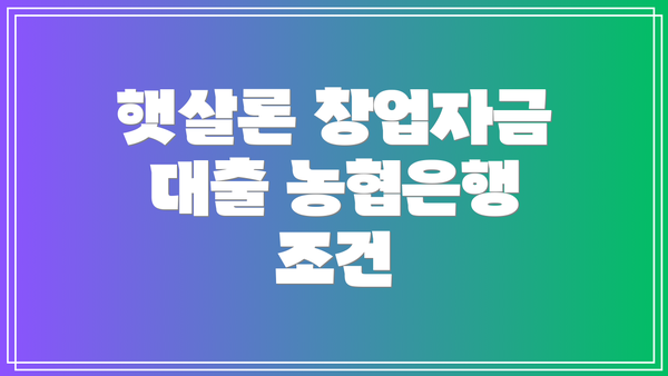 햇살론 창업자금 대출 농협은행 조건