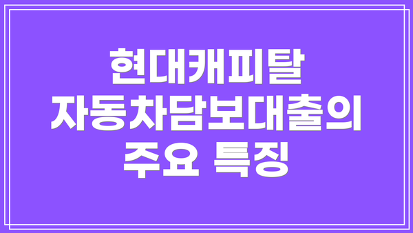 현대캐피탈 자동차담보대출의 주요 특징