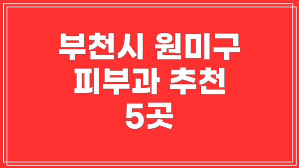 부천시 원미구 피부과 추천 5곳
